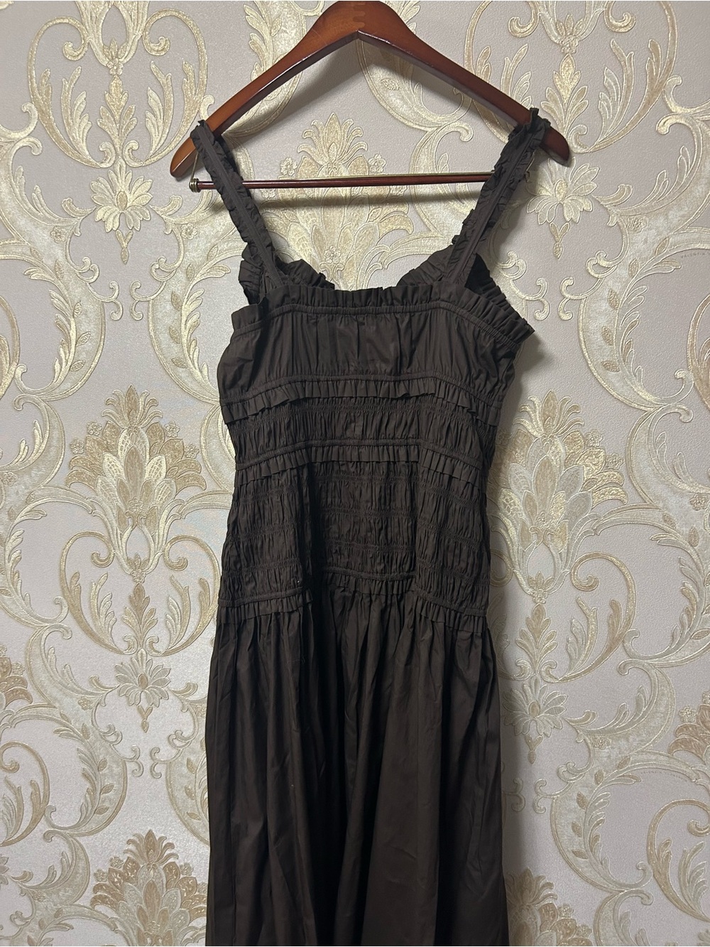 NWT Caroline Constas Chocolate Brown Smocked Cotton Maxi Dress  – Size M - Picture 5 of 5